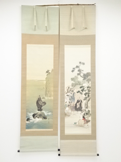 掛け軸　佛教美術 佛画［人物図］絹本　肉筆　木箱付！ 掛け軸 佛教美術 ［三幅对 佛画］絹本 肉筆 送料込み！ - メルカリ